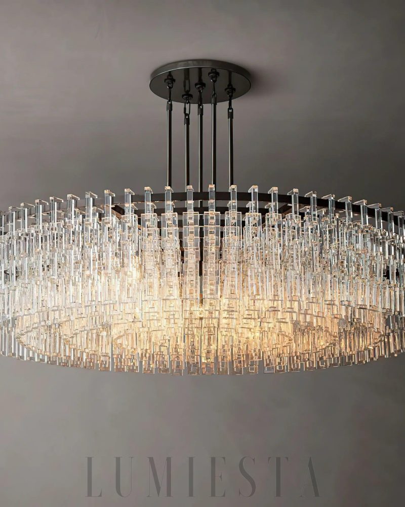 Lampa wisząca Marigna okrągła 60 cali z kryształami i mosiądzu