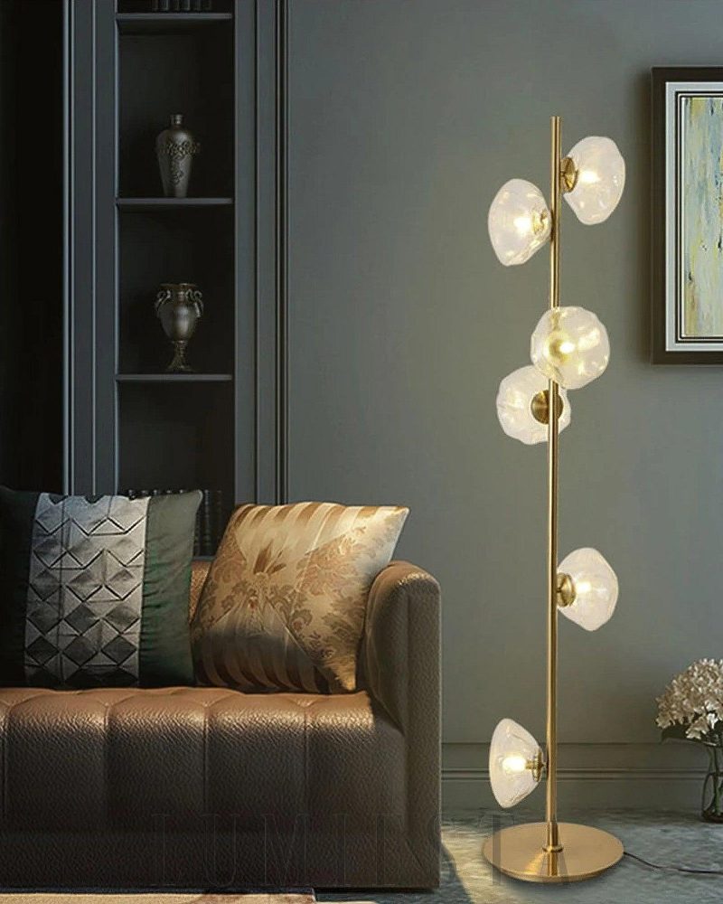 Lampa Podłogowa Szklane Płatki Złota Przezroczysta 3 Głów 180cm