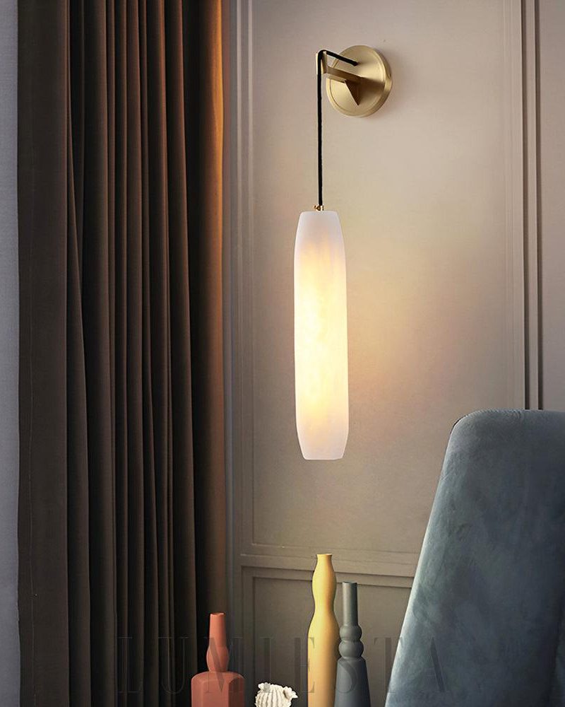 Lampa ścienna Alabaster Flute złota z alabastru 38 cm