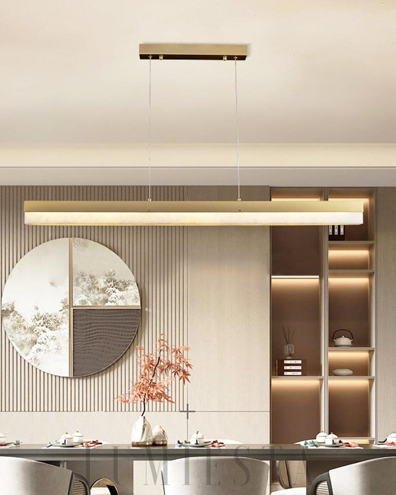 Lampa wisząca prostokątna Alabaster w kolorze złotym i białym