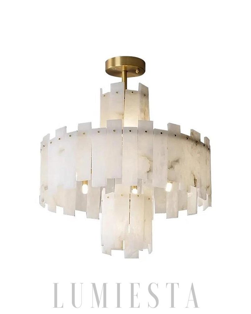 Nowoczesny żyrandol okrągły Alabaster Regina w mosiądzu 60cm 80cm 100cm
