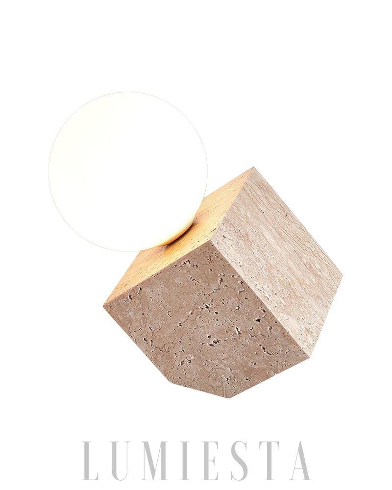 Lampa stołowa z kamienia trawertynowego w minimalistycznym stylu