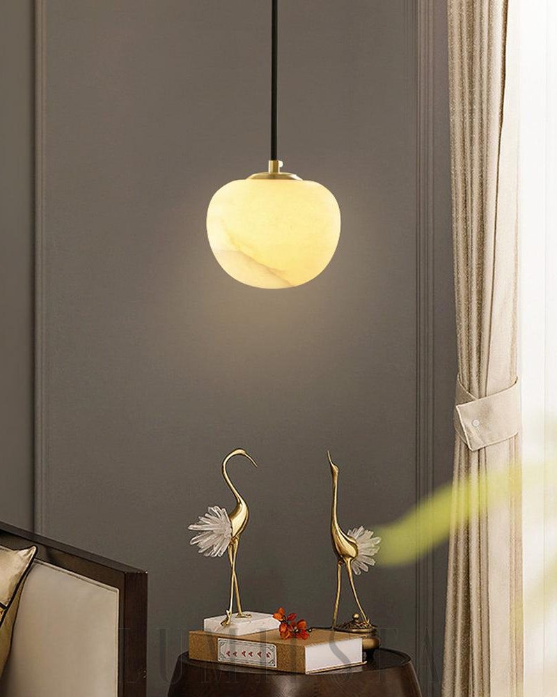 Nowoczesna okrągła lampa wisząca z alabastru biała złota 15cm