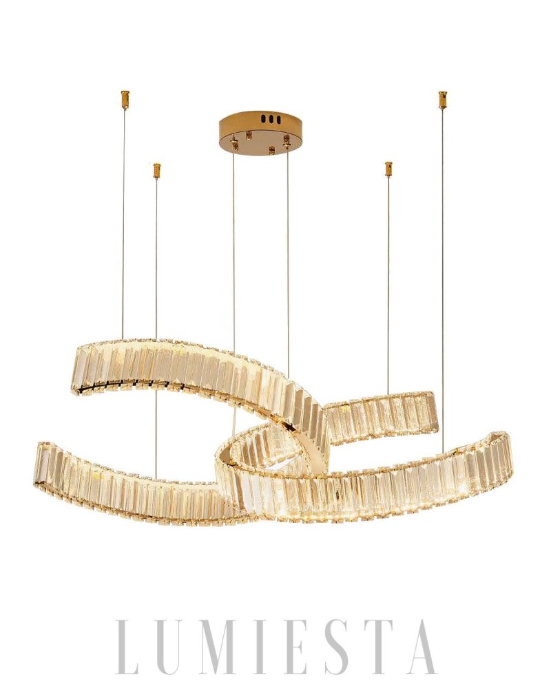 Złoty żyrandol Vortex w nowoczesnym stylu z kryształami 150cm