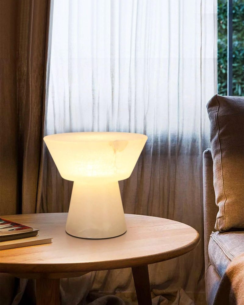 Lampa stołowa alabastrowa stożkowa elegancka biała 20cm 28cm