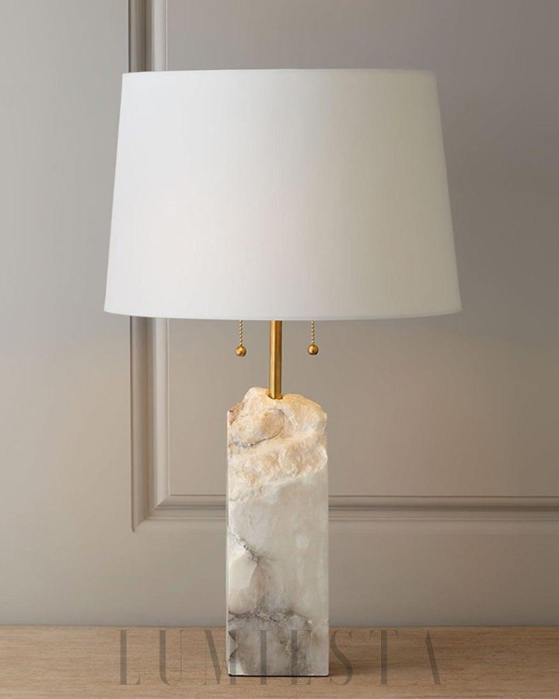 Lampa stołowa Alabaster w stylu nowoczesnym biało złota 35cm