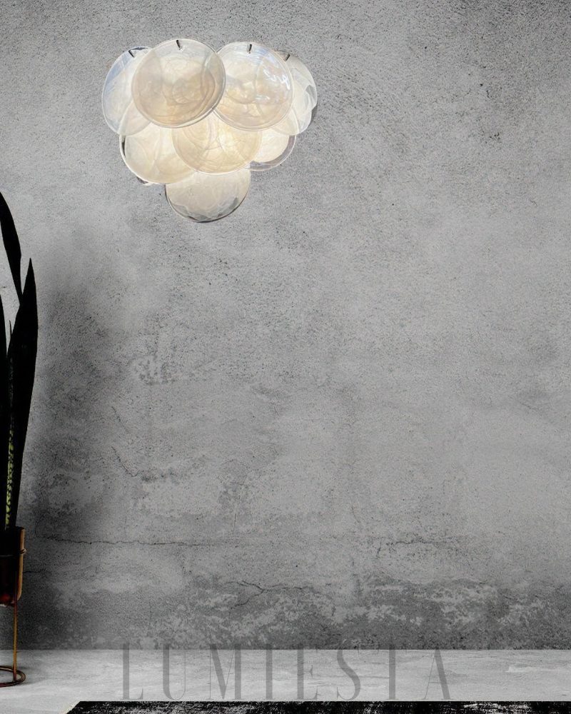 Biały Vintage Lampa Ścienna Murano z Dyskami Szklanymi 34cm