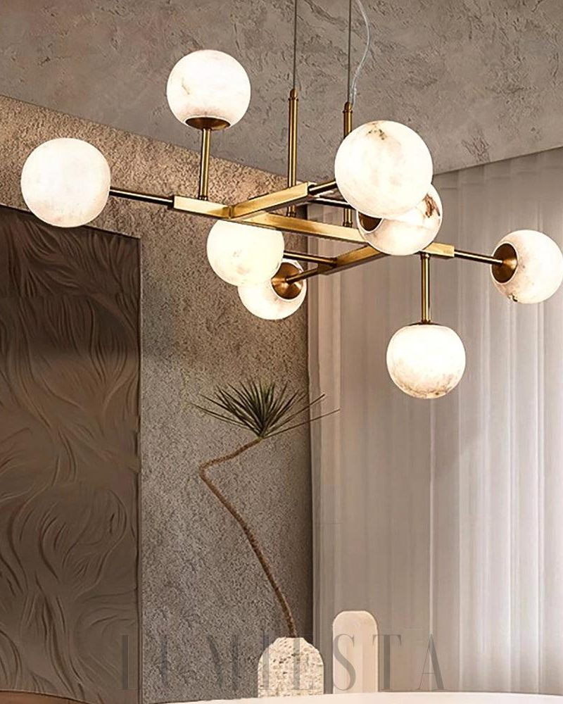 Elegancki żyrandol alabastrowy w mosiężnym stylu 105cm 110cm