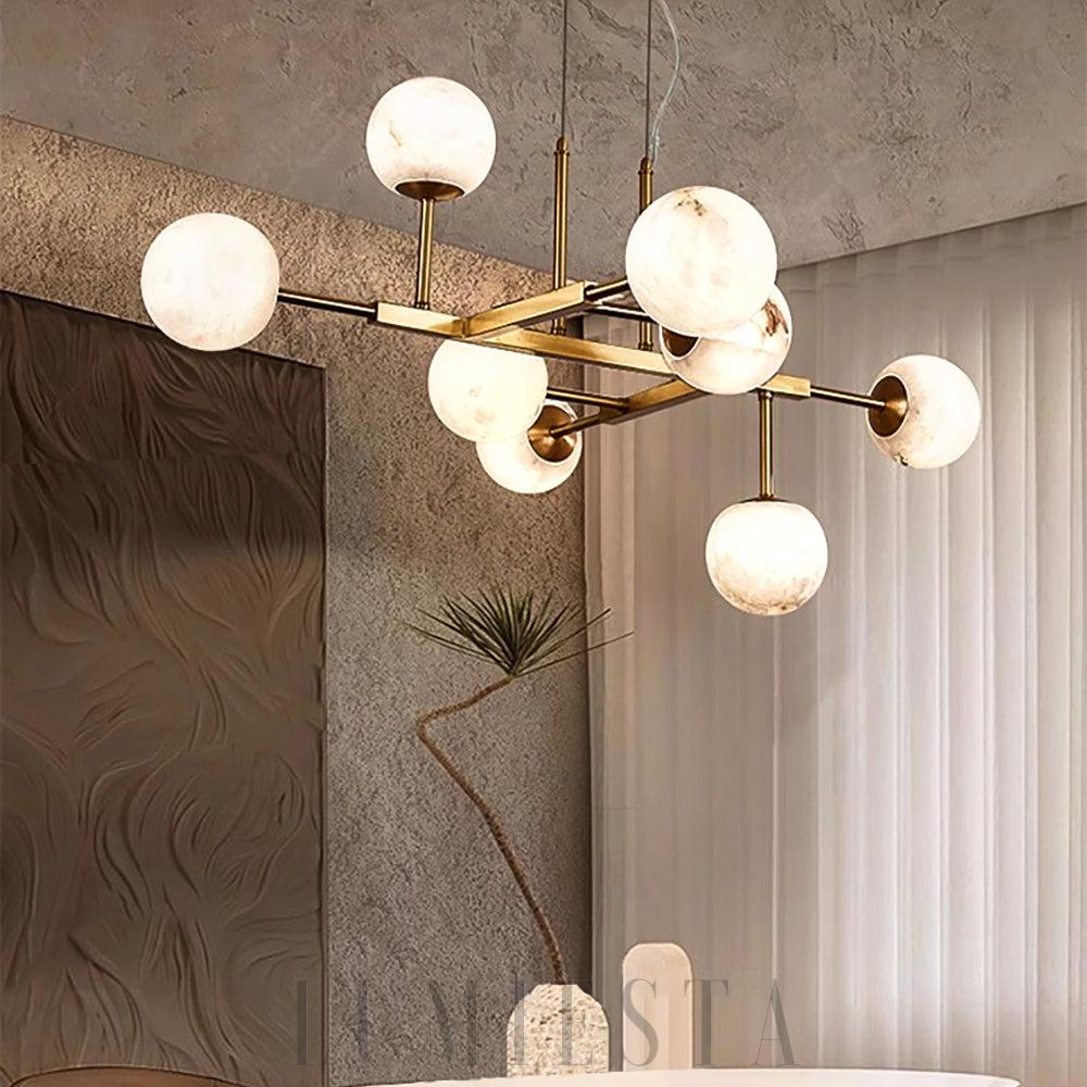 Elegancki żyrandol alabastrowy w mosiężnym stylu 105cm 110cm