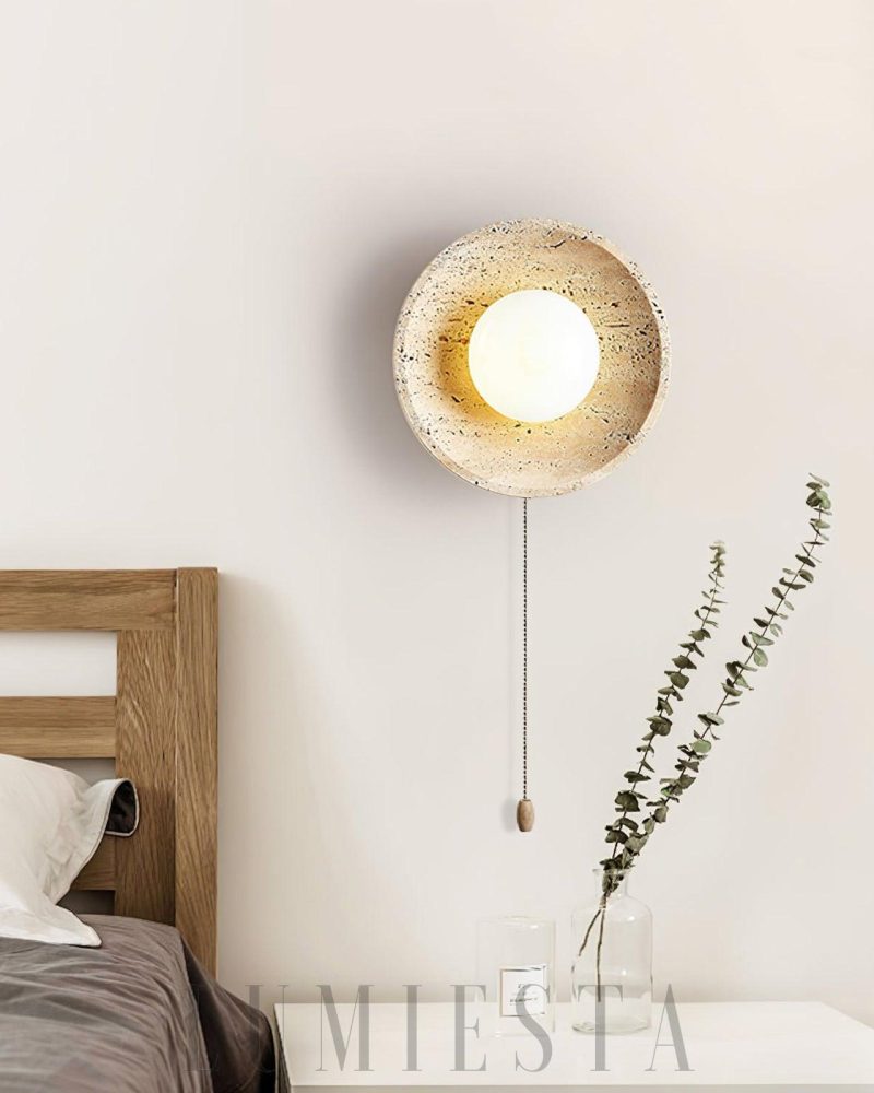 Beżowa lampa ścienna z travertynu w stylu lunar eclipse