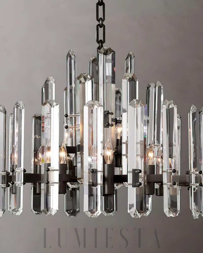 Lampa wisząca Browning Prism okrągła 62 cm z mosiądzu i szkła