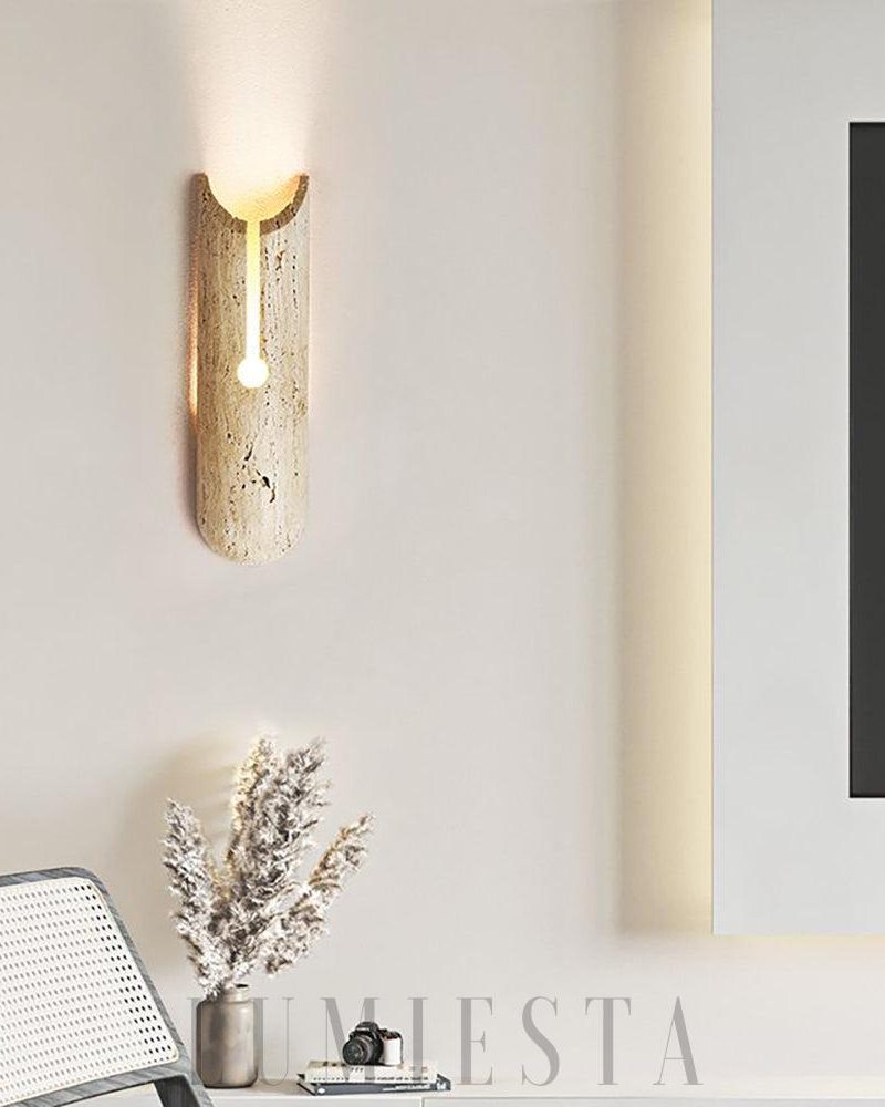 Lampa ścienna beżowa cylindryczna z trawertynu Y kształt 35cm