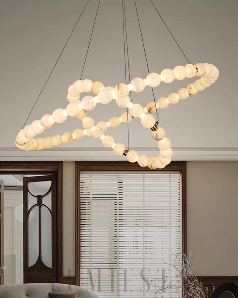 Peala - lampa wisząca okrągła z alabastrowymi perłami