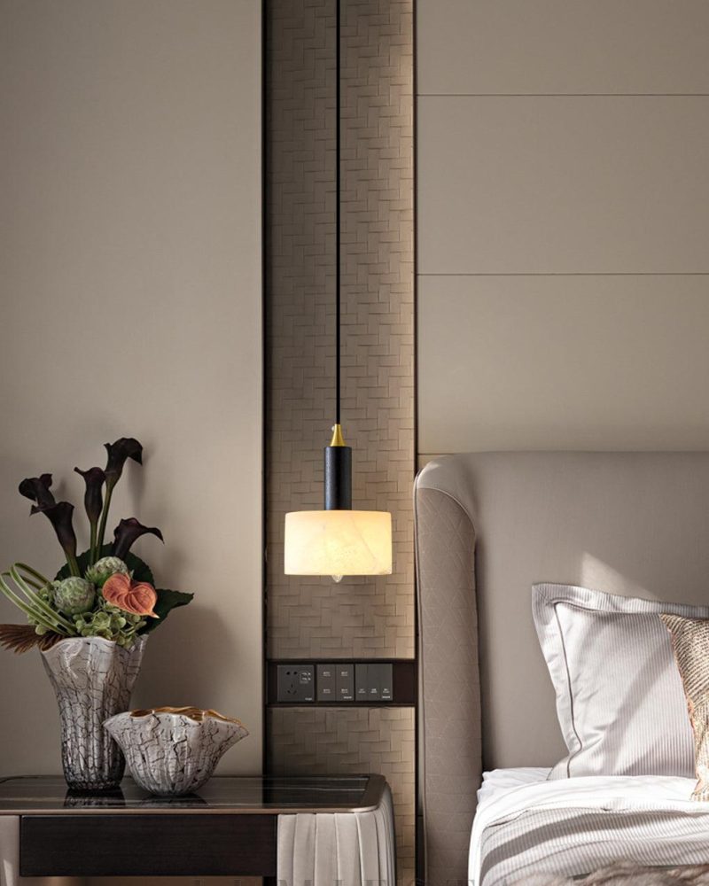 Nowoczesna wisząca lampa cylindryczna z alabastru 16cm