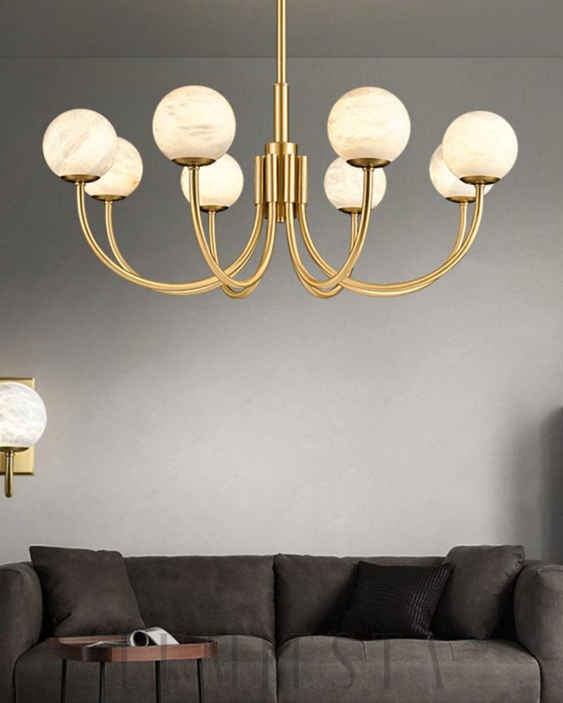 Lampa wisząca Alabaster Mosiądz w stylu nowoczesnym 65cm 80cm