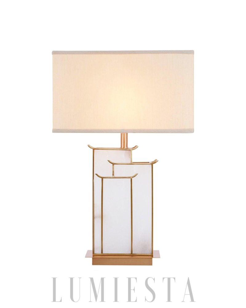 Lampa stołowa Alabaster July w stylu nowoczesnym 40cm Biała Złota