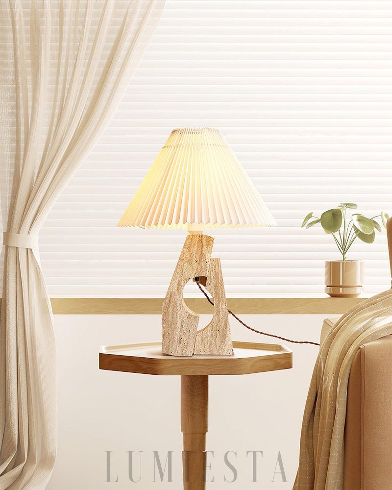 Lampa stołowa z trawertynu w stylu nowoczesnym 43cm