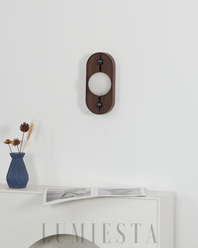 Lampa Ścienna Alabastrowa Bezel Orzechowa z Ciepłym Światłem