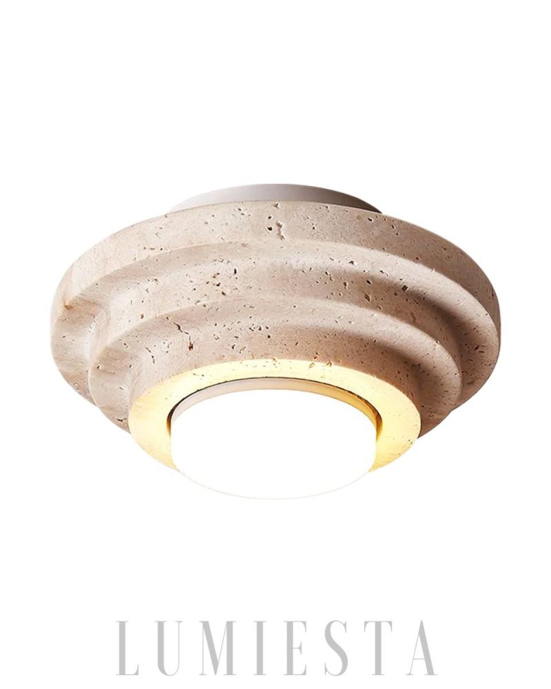 Lampa sufitowa cylindryczna z trawertynu w beżowym kolorze