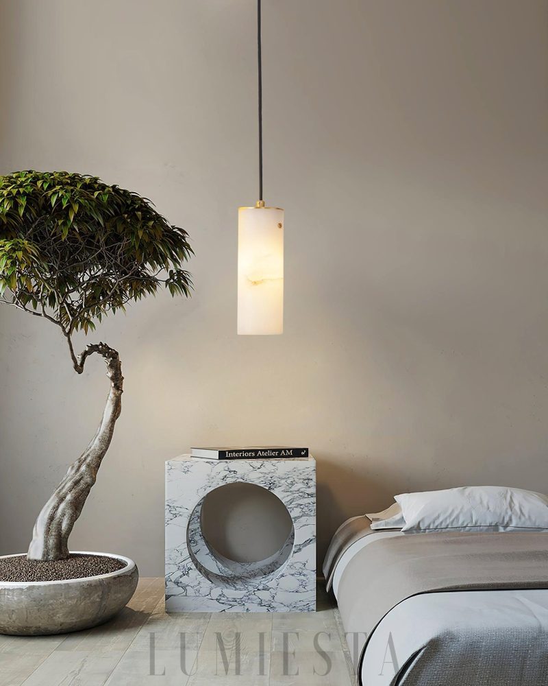 Lampa wisząca Alabaster Nula w kształcie cylindrycznym Biała
