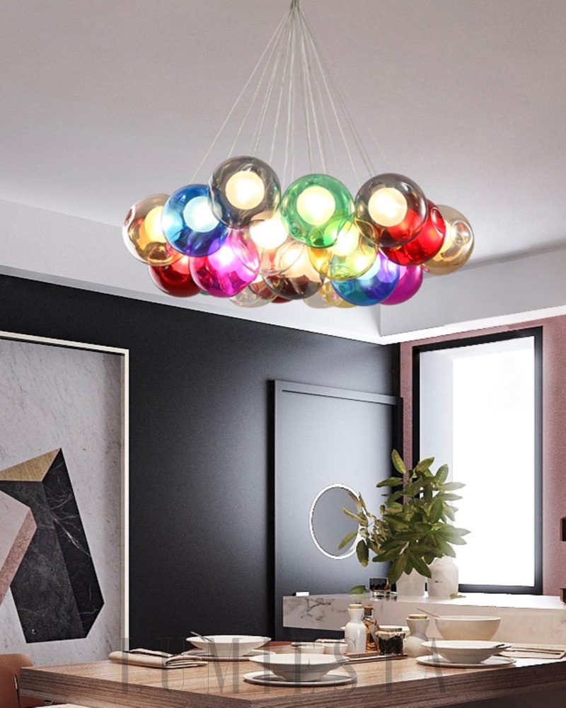 Lampa wisząca 28 głowic kolorowa kula stylowy żyrandol