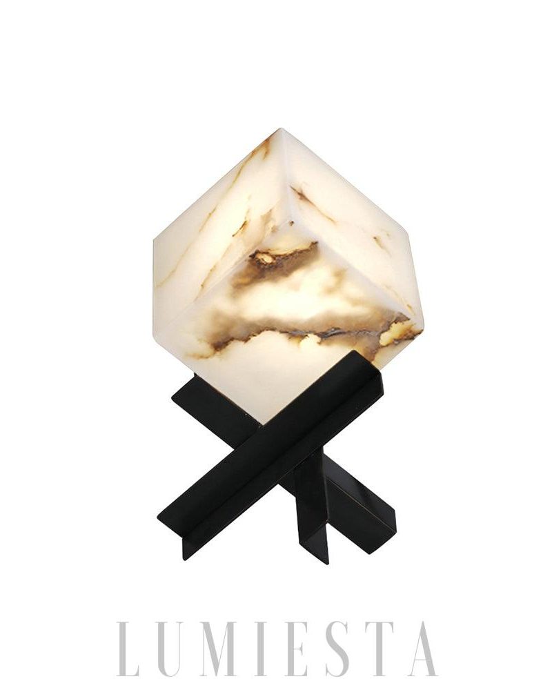 Lampa stołowa w kształcie kostki z alabastru nowoczesna biała