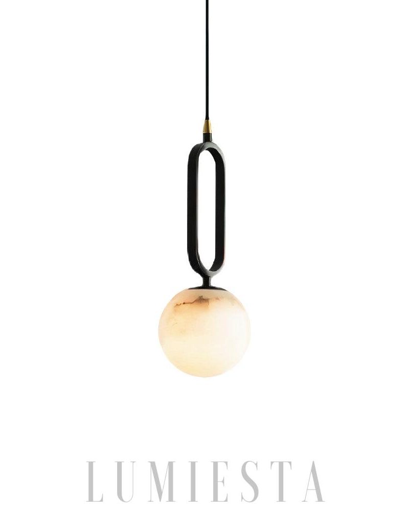 Lampa wisząca Alabaster w kształcie owalu czarna biała 15cm