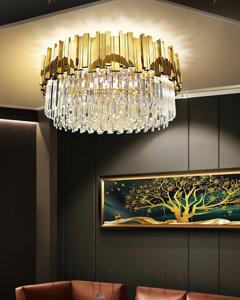 Lampa sufitowa Bourbons z kryształami złota i chromu 81cm