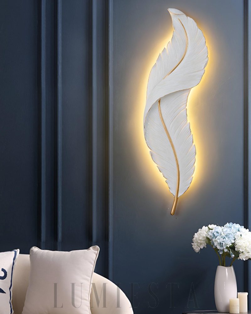 Lampa Ścienna Pióro Biała i Złota Nowoczesny Styl 24cm 91cm