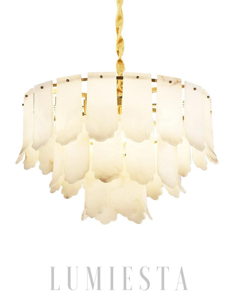 Elegancka lampa wisząca Alabaster Elba w mosiądzu i białym