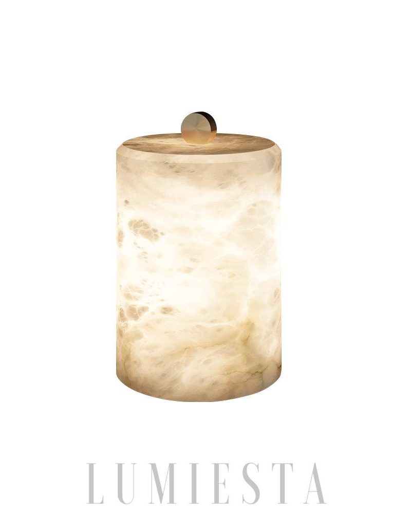 Lampa stołowa cylindryczna z alabastru biała 12 5cm 20cm