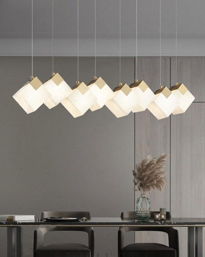 Lampa wisząca Modern Cube w stylu alabastrowym złota i biała