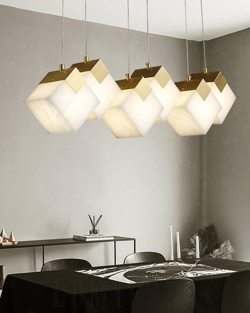 Lampa wisząca Modern Cube w stylu alabastrowym złota i biała