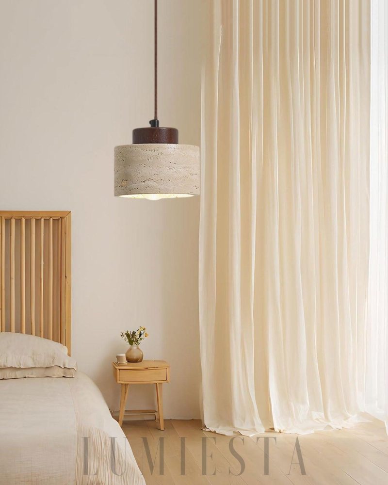 Lampa wisząca vintage cylindryczna z trawertynu beżowa
