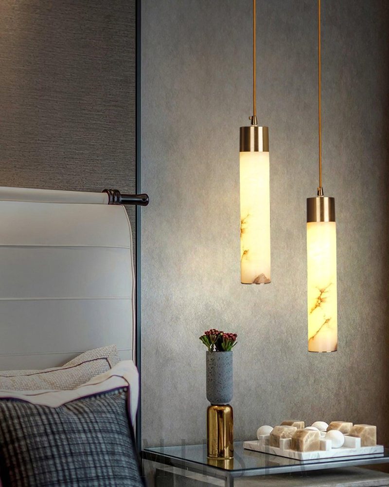 Lampa Wisząca Tala Alabaster Mosiądz Biały Alabaster 30cm