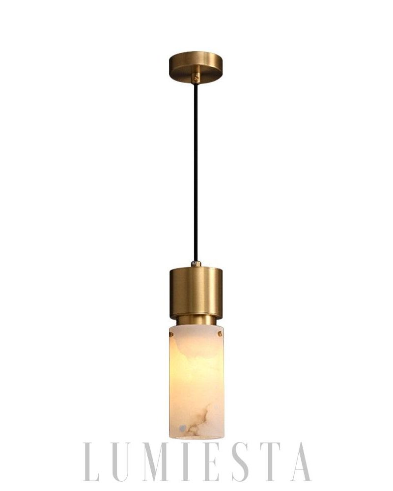 Lampa wisząca cylindryczna z alabastru w kolorze czarnym lub mosiądzu