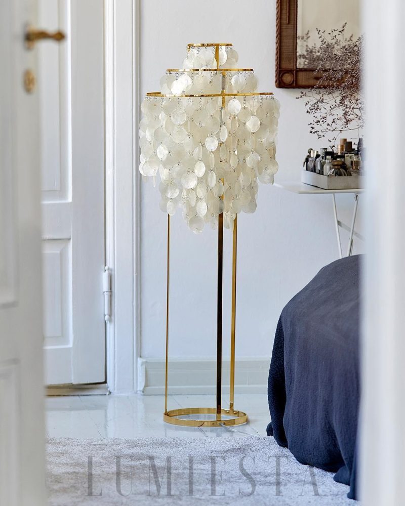 Lampa podłogowa w stylu muszli chrom i złoto 40cm x 120cm