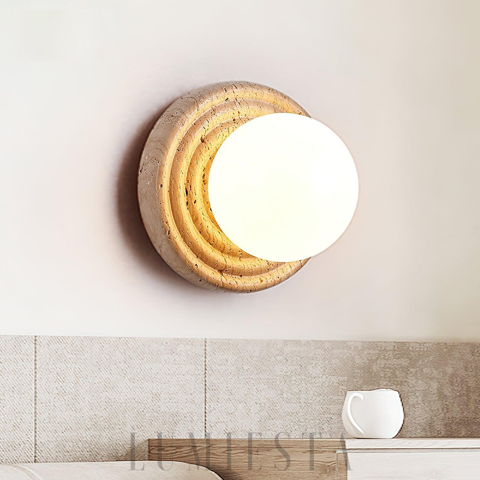 Kinkiet Elira trawertyn okrągły minimalistyczny 18cm beżowy