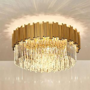 Bourbons ceiling lamp with gold and chrome crystals 81cm