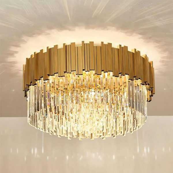 Modern ceiling lamp with crystals, gold/chrome
