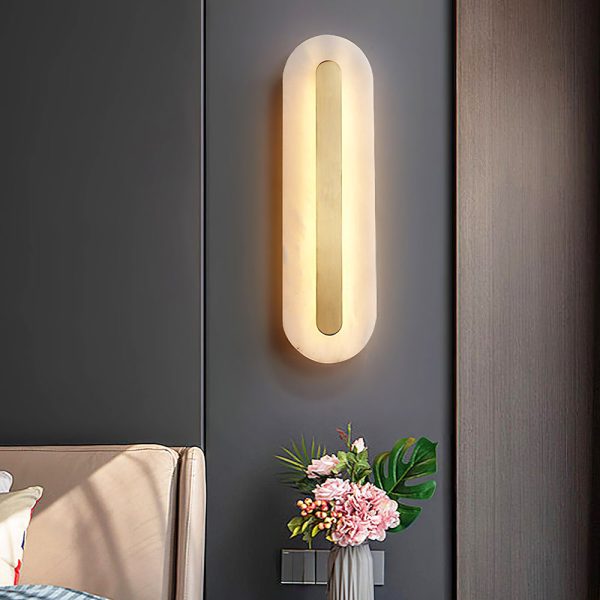 Oval - Wall lamp made of alabaster, gold/white, height 35/50/60 cm - LED wall sconce for living room