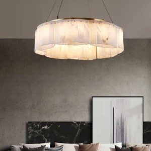 Concha - Cascading alabaster chandelier, white-gold, Ø 56,66,86,96,116 cm - for the living room