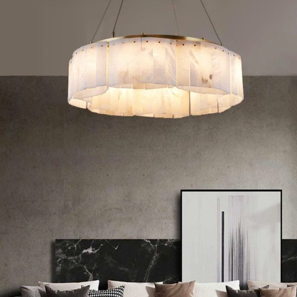 Concha - Cascading alabaster chandelier, white-gold, Ø 56,66,86,96,116 cm - for the living room