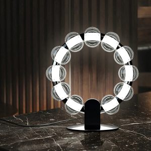 Amulet - Lampa Stołowa Srebrna Okrągła 42cm LED 25W