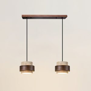 Stonova - Cylinder pendant lamp made of natural travertine and wood, 4 sizes, Scandinavian