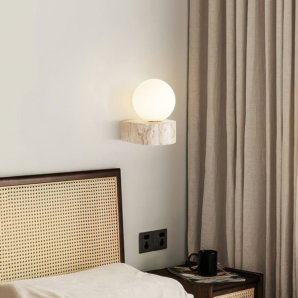 Lampa ścienna trawertynowa szklana kula beżowa 10cm 15cm