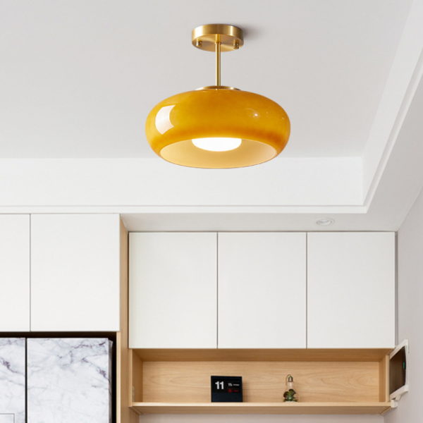 Lampa sufitowa Formlicht, mosiądz, biały/pomarańczowy, styl Bauhaus, Ø28/40cm