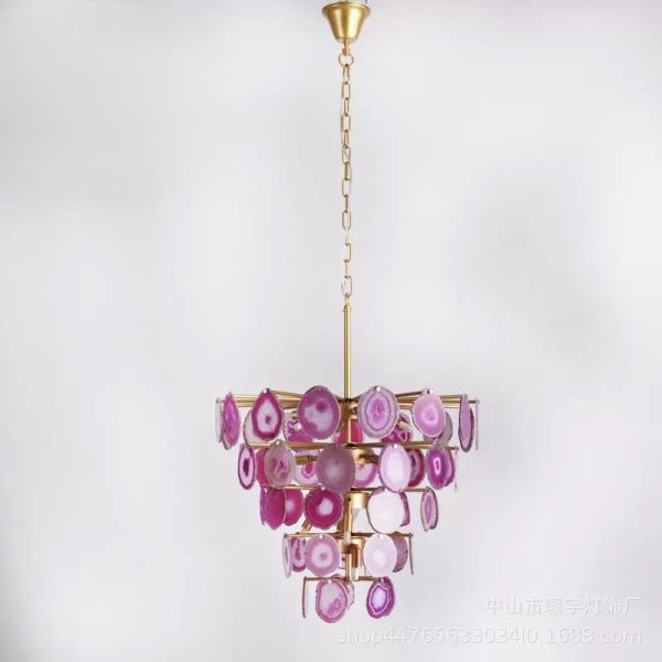 Luksusowa lampa wisząca z agatowych plastrów w stylu nowoczesnym
