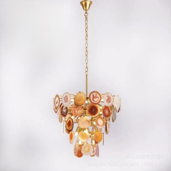 Luksusowa lampa wisząca z agatowych plastrów w stylu nowoczesnym