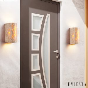 AdriaticaX - Kinkiet trawertynowy żółty, zintegrowane LED do sypialni, Ø8/9 x 17 cm